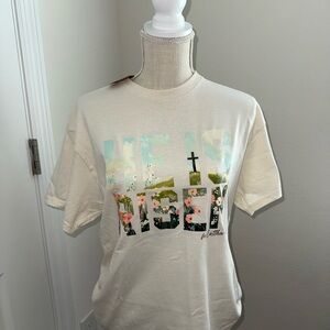Cream Graphic T-Shirt with 'He Is Risen' Print